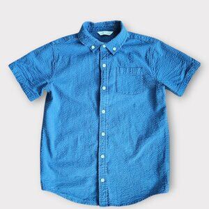 Janie And Jack Boys Seersucker Button Up Shirt Size 14 Blue Short Sleeve